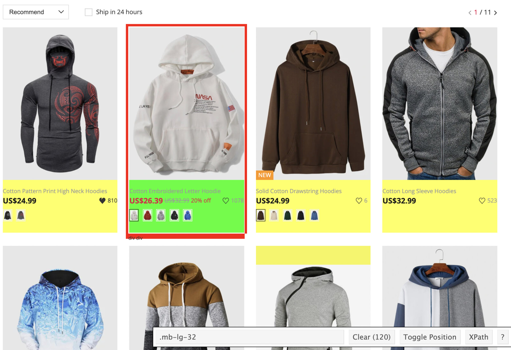  image of Men’s hoodies webpage.