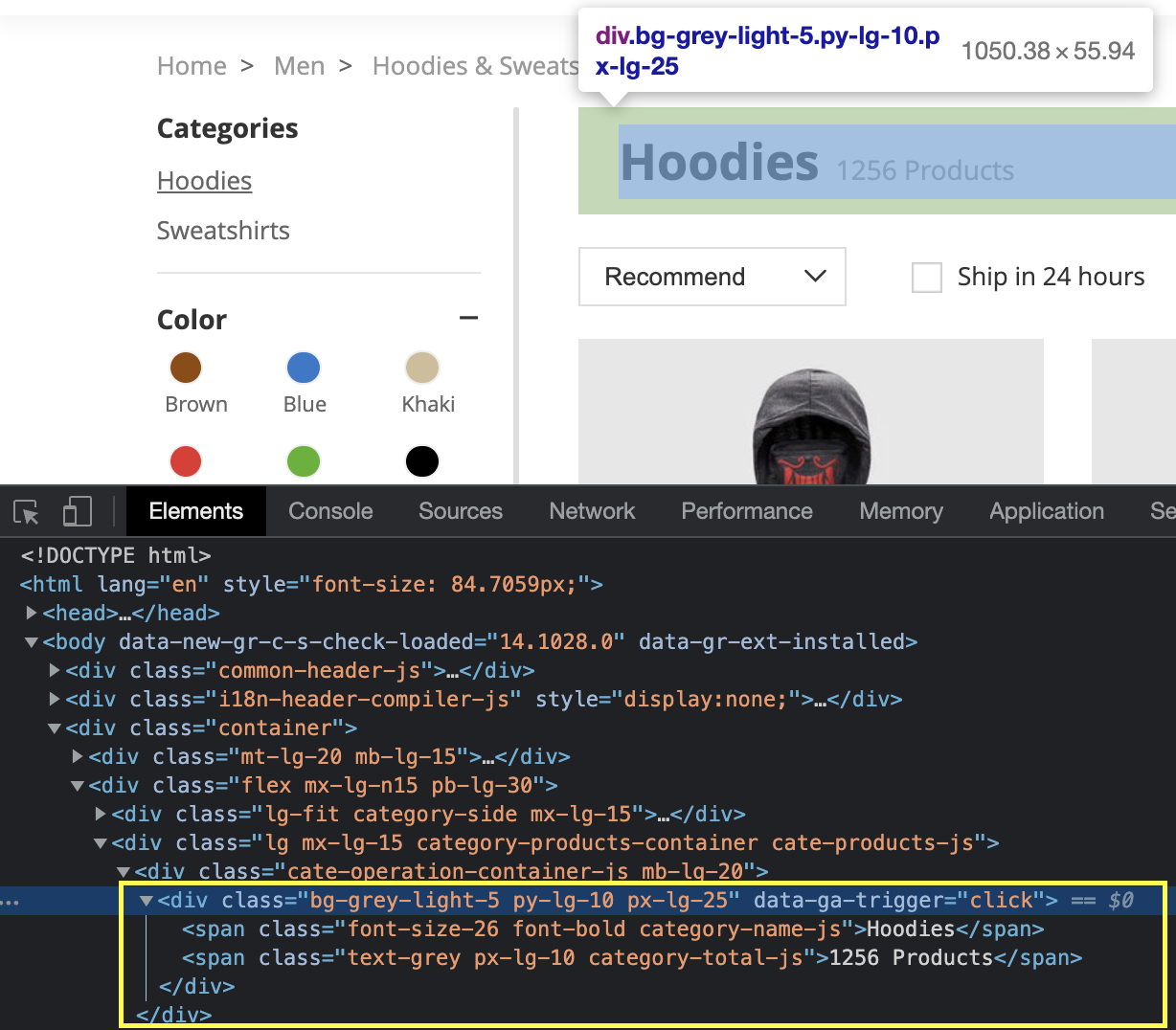 image of an HTML file overlapping a men’s hoodie webpage.