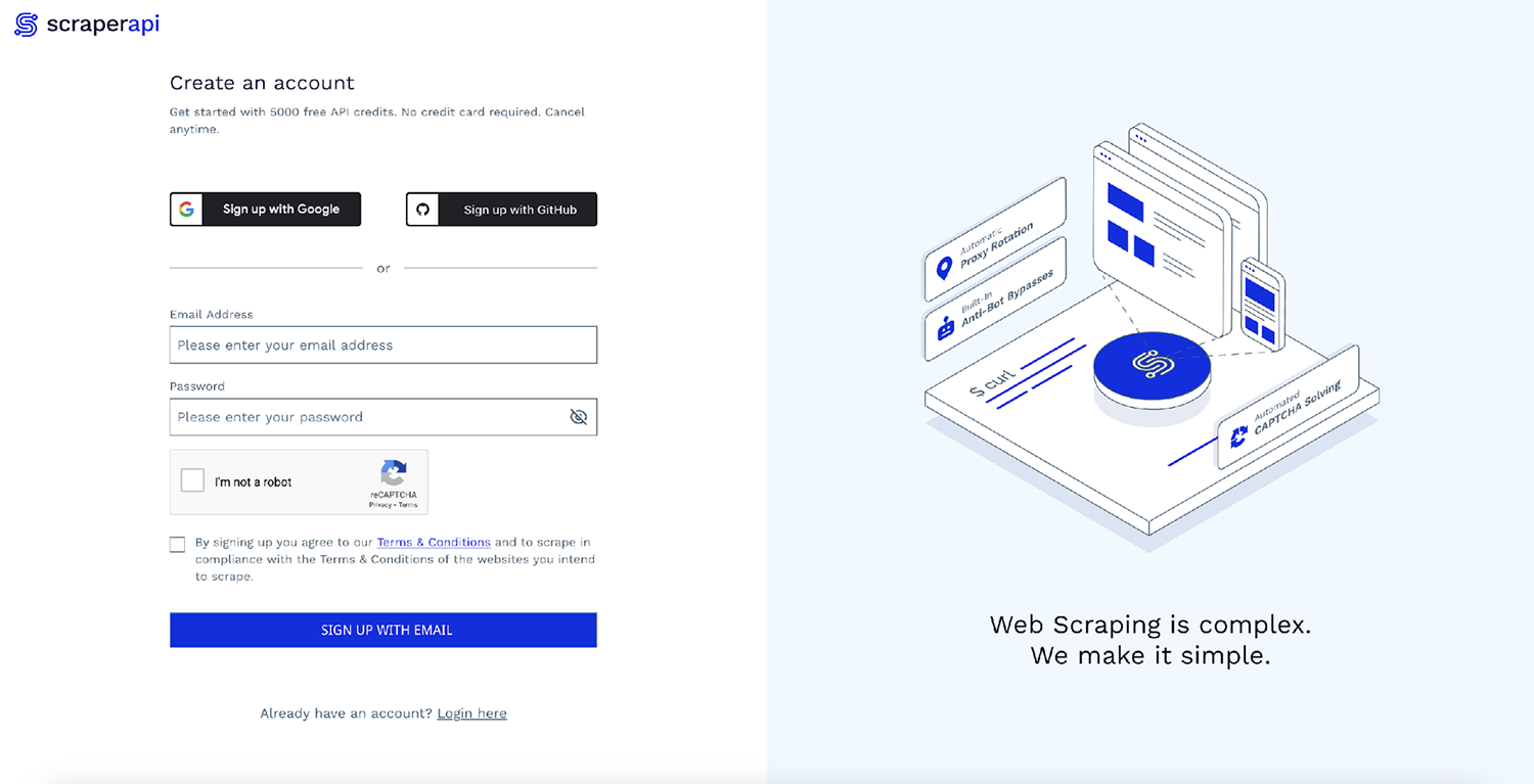 ScraperAPI - Create an account