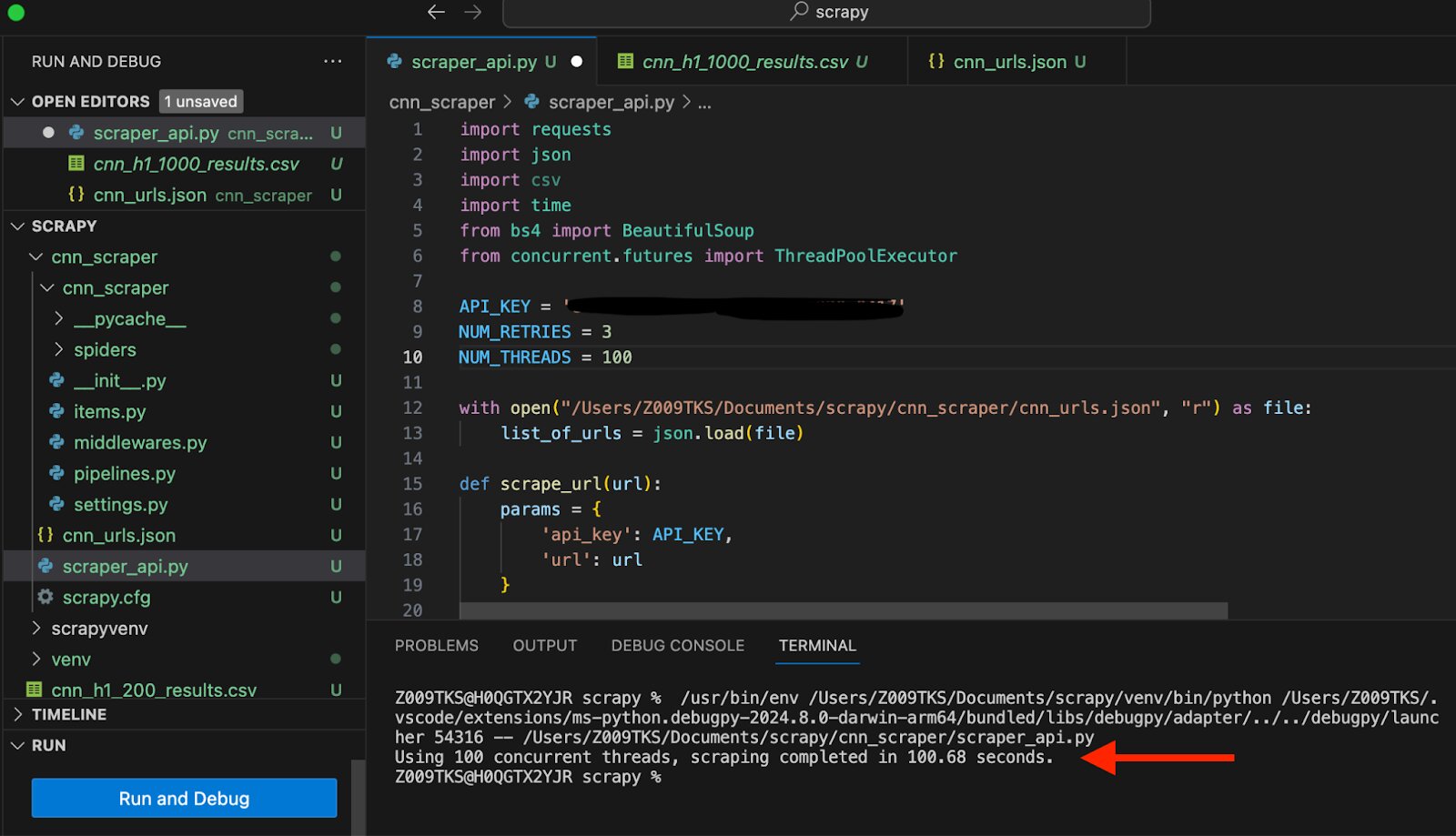 example scraper code