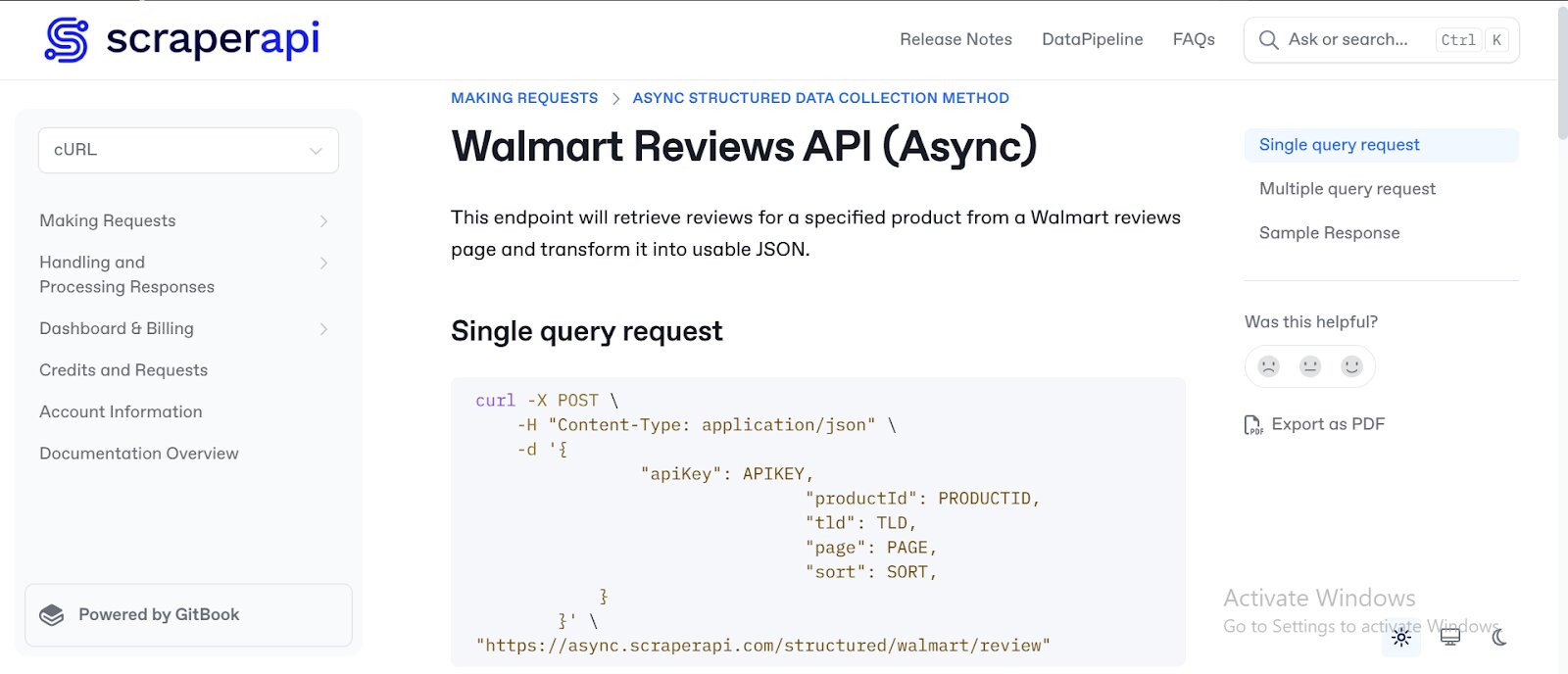 ScraperAPI Resource: instructions for using Walmart Reviews API (Async)