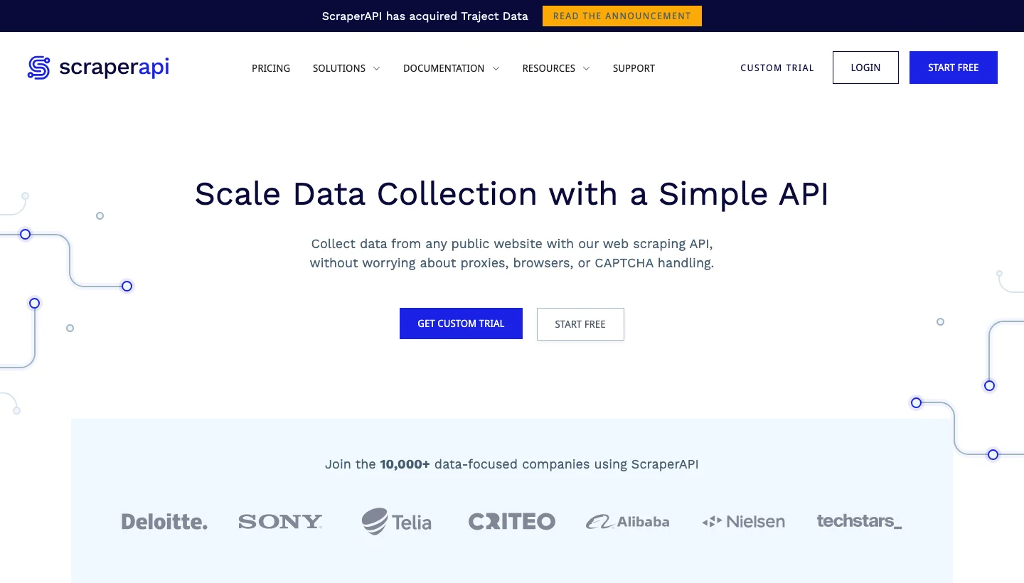 ScraperAPI homepage, Source: scraperapi.com