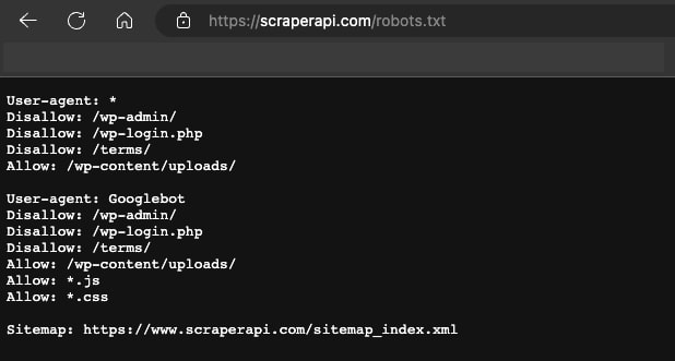 The robots.txt file from ScraperAPI