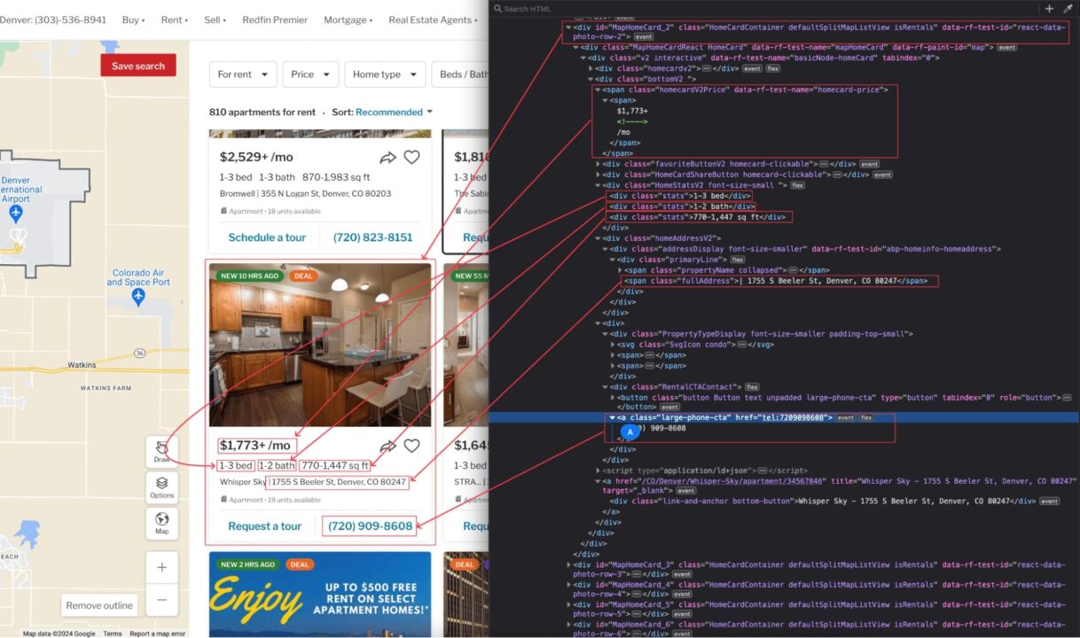 Inspecting Redfin Result page