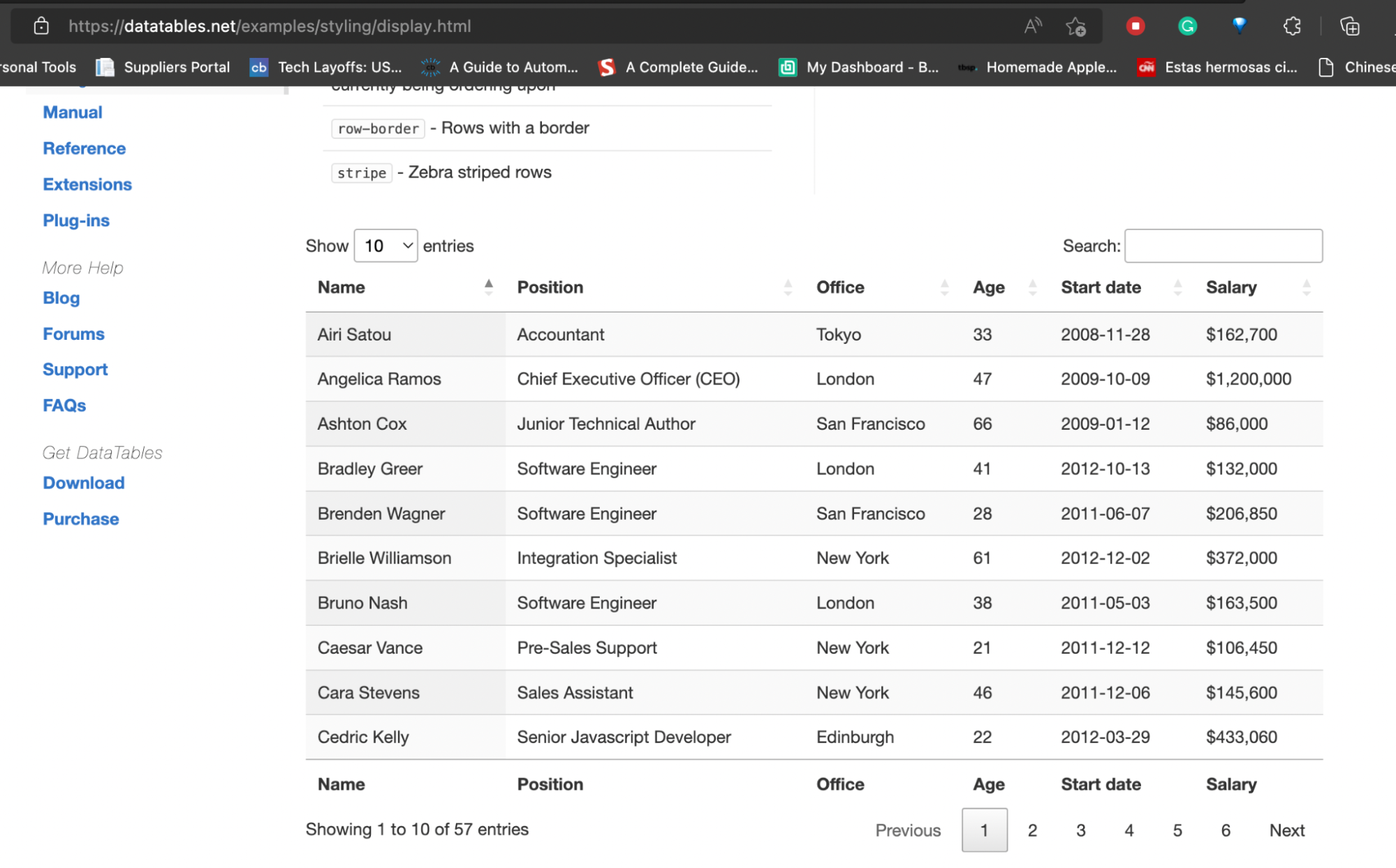 html data table