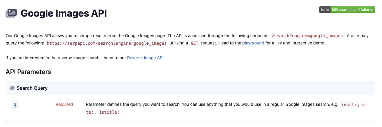 Documentation snippet from SERP API
