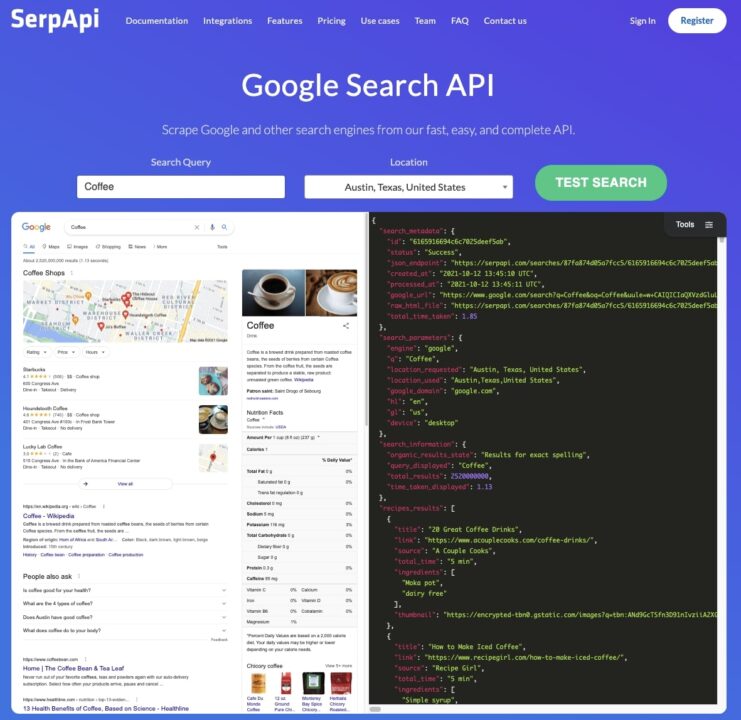 SERP API homepage