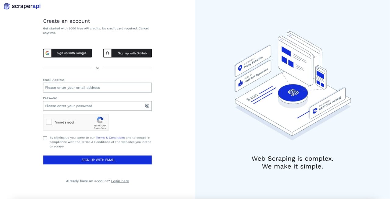 ScraperAPI signup page