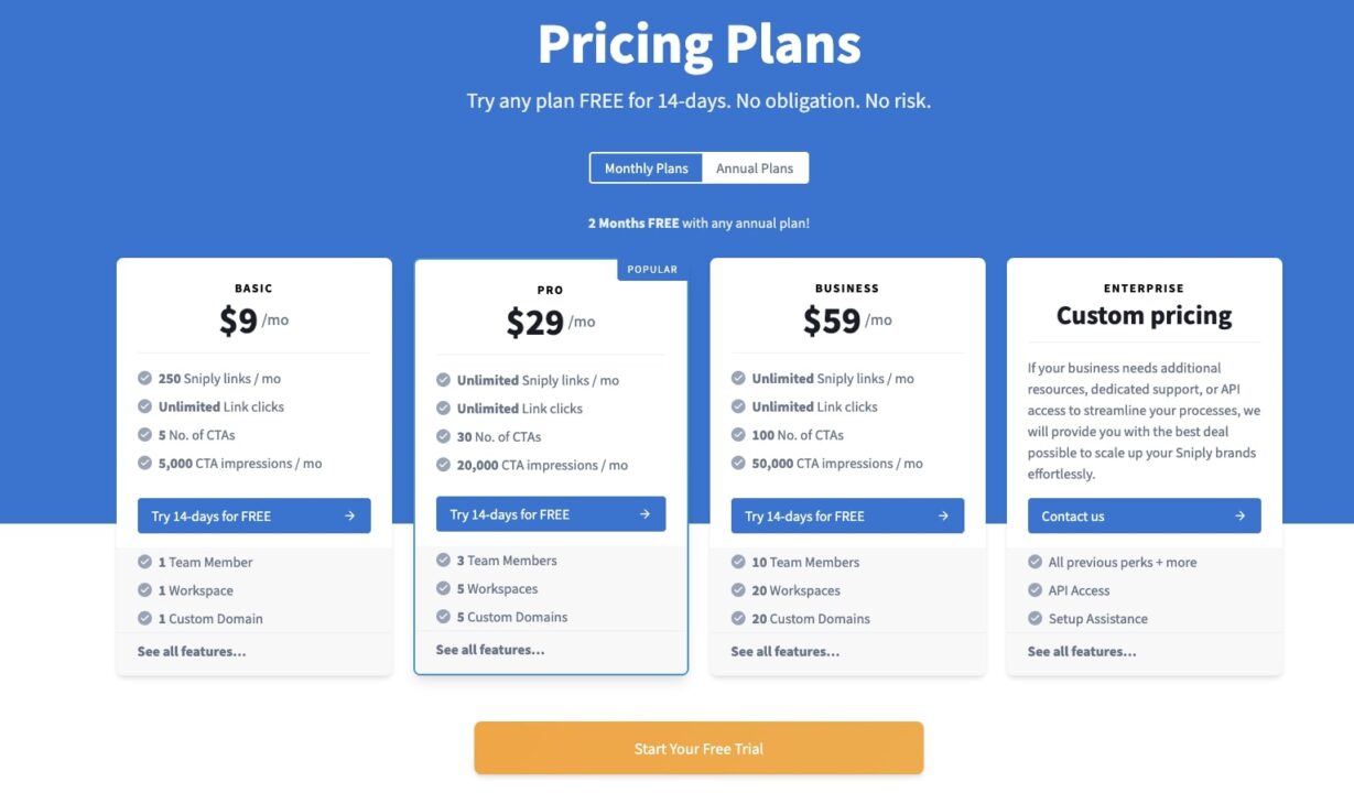 Sniply plan prices