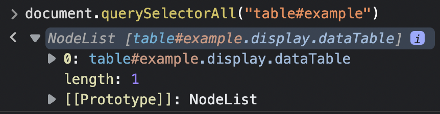 display data table