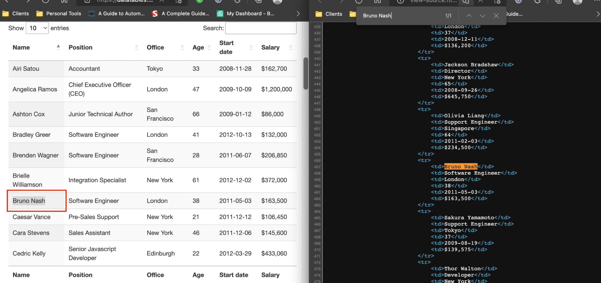 HTML Web Table