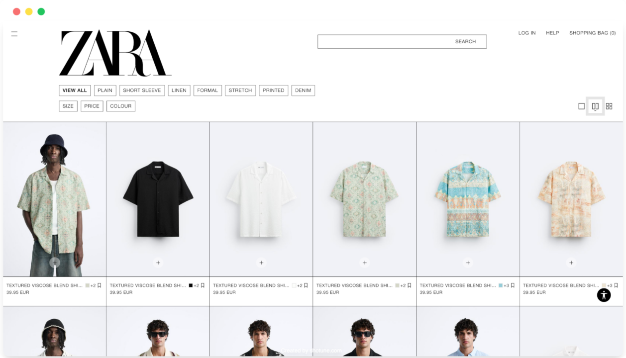 Visualizing Zara men's collection dashboard page 