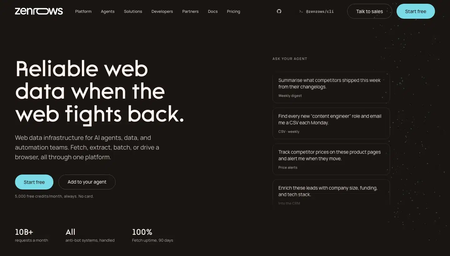 ZenRows homepage, Source: zenrows.com