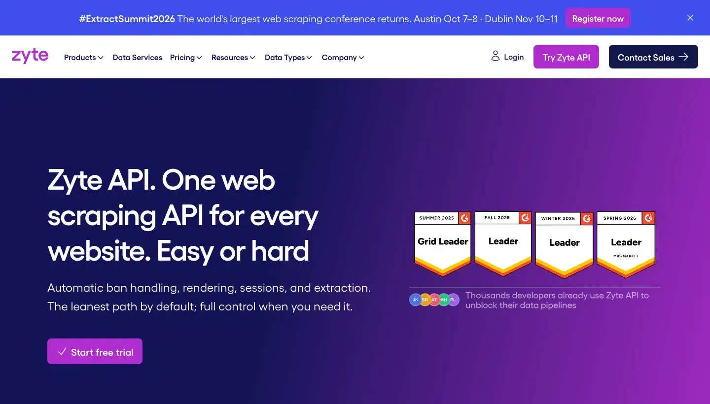 Zyte API homepage, Source: zyte.com/zyte-api